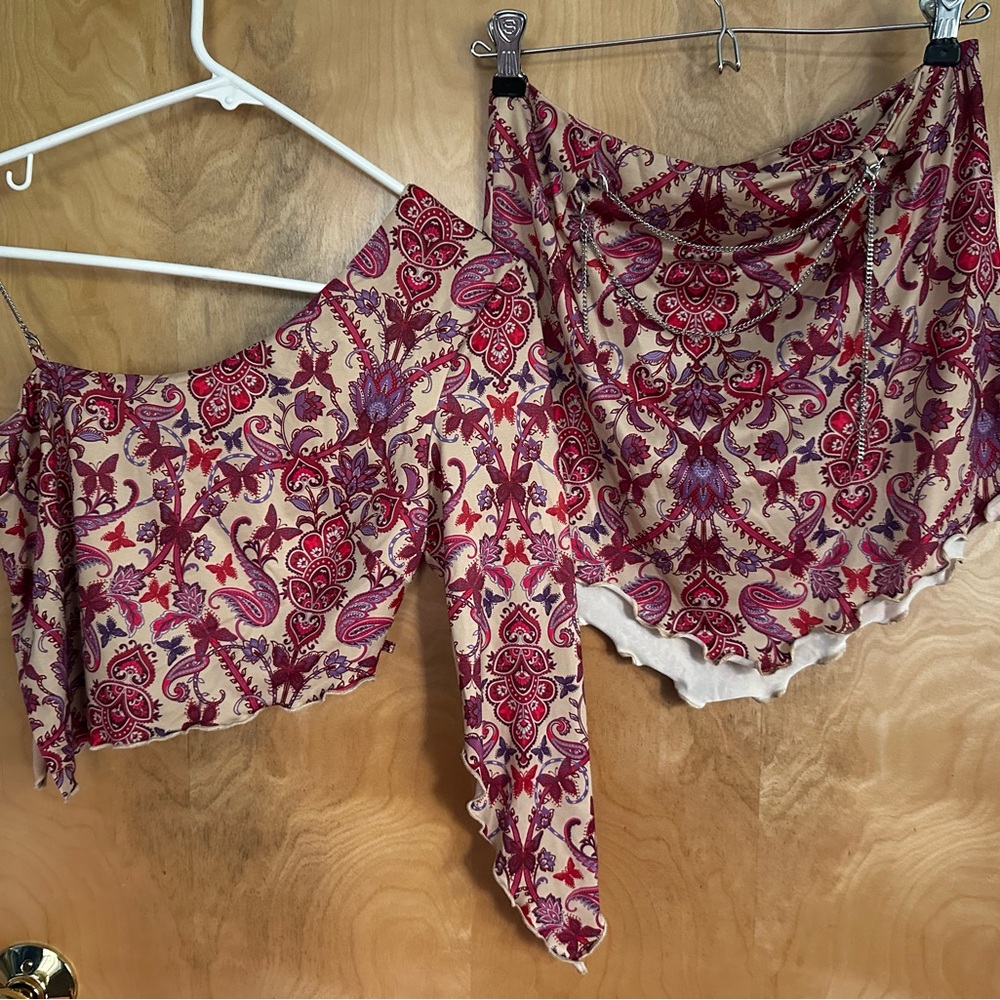 Paisley Floral I.Am.Gia Off-Shoulder Top and Skirt Set